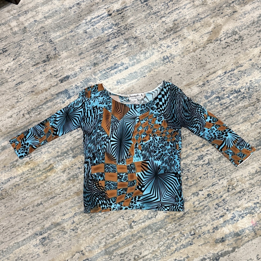Joseph A Blue and Brown Geometric Blouse